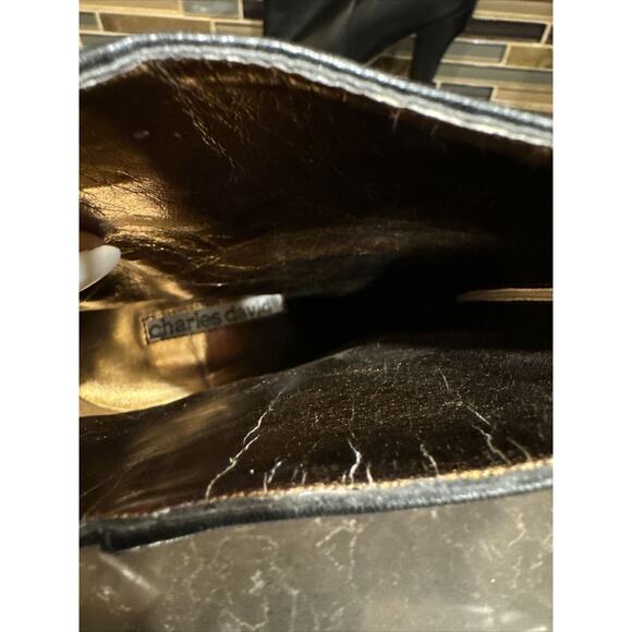 CHARLES DAVID Black Leather Studded High Heel Platform Booties Boot Size - Picture 5 of 9